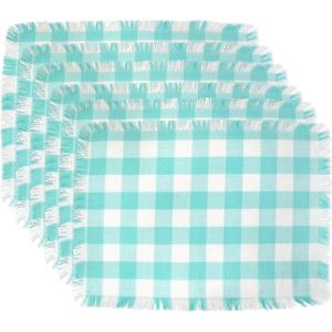 imageDII Heavyweight Fringed Check Tabletop Collection Placemat Set 13x19 Gray 6 PieceAqua