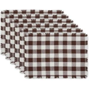imageDII Heavyweight Fringed Check Tabletop Collection Placemat Set 13x19 Gray 6 PieceBark Brown