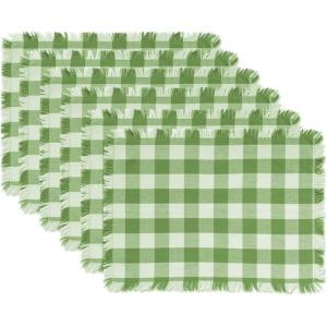 imageDII Heavyweight Fringed Check Tabletop Collection Placemat Set 13x19 Gray 6 PieceBright Green