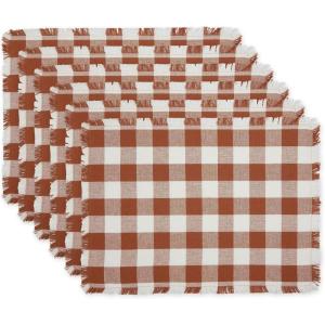 imageDII Heavyweight Fringed Check Tabletop Collection Placemat Set 13x19 Gray 6 PieceCinnamon