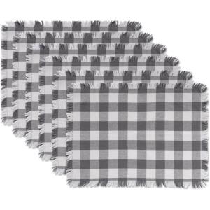 imageDII Heavyweight Fringed Check Tabletop Collection Placemat Set 13x19 Gray 6 PieceGray