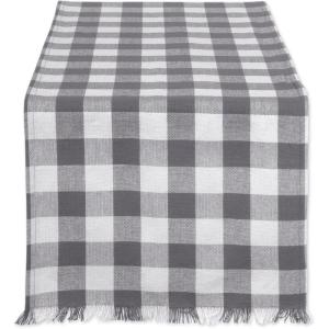 imageDII Heavyweight Fringed Check Tabletop Collection Placemat Set 13x19 Gray 6 PieceGrey