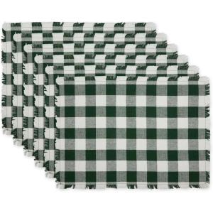 imageDII Heavyweight Fringed Check Tabletop Collection Placemat Set 13x19 Gray 6 PieceHunter Green