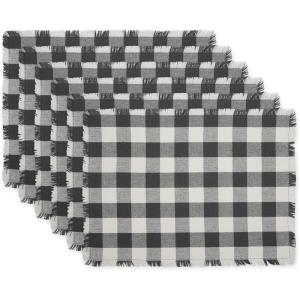 imageDII Heavyweight Fringed Check Tabletop Collection Placemat Set 13x19 Gray 6 PieceMineral