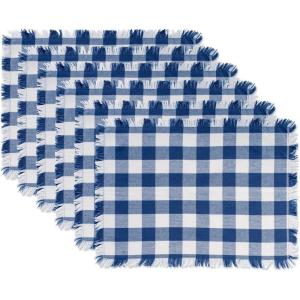 imageDII Heavyweight Fringed Check Tabletop Collection Placemat Set 13x19 Gray 6 PieceNavy