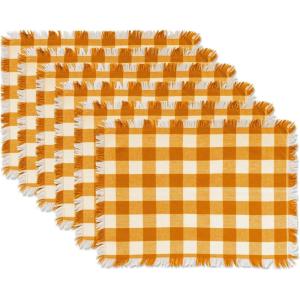 imageDII Heavyweight Fringed Check Tabletop Collection Placemat Set 13x19 Gray 6 PiecePumpkin Spice