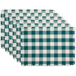 imageDII Heavyweight Fringed Check Tabletop Collection Placemat Set 13x19 Gray 6 PieceTeal