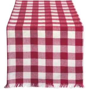 imageDII Heavyweight Fringed Check Tabletop Collection Placemat Set 13x19 Gray 6 PieceWine