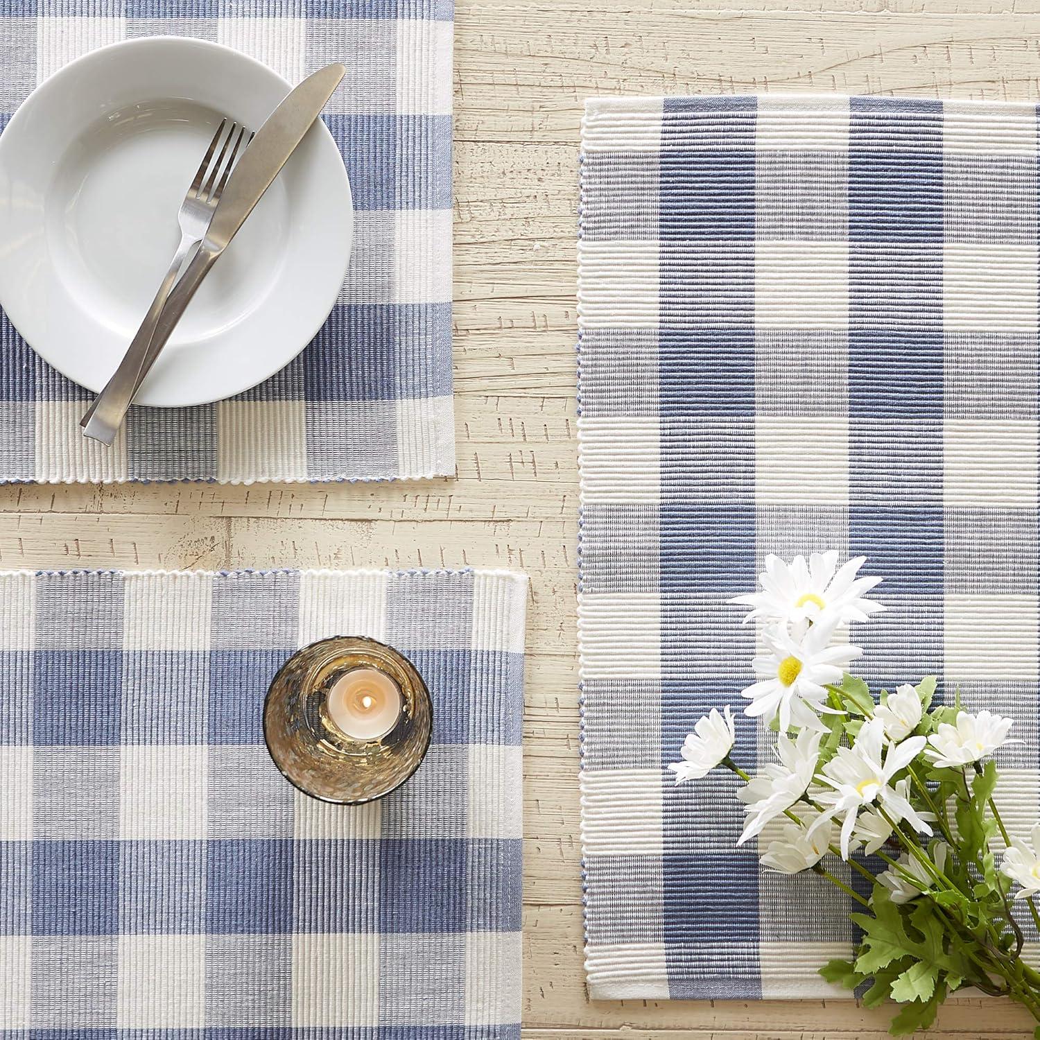 imageDII Buffalo Check Collection Classic Farmhouse Tabletop Set Placemat Set 13x19 Stonewash Blue 6 Piece