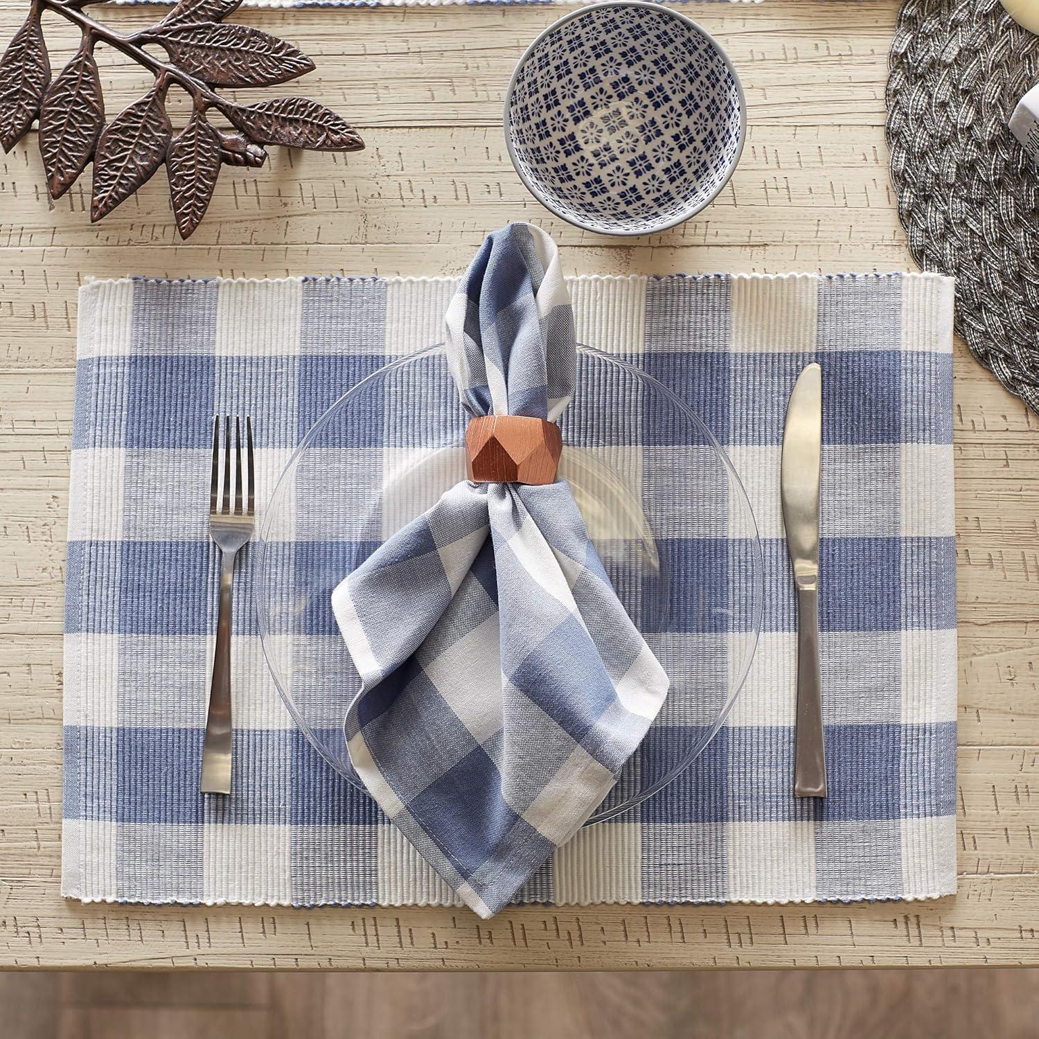 imageDII Buffalo Check Collection Classic Farmhouse Tabletop Set Placemat Set 13x19 Stonewash Blue 6 Piece