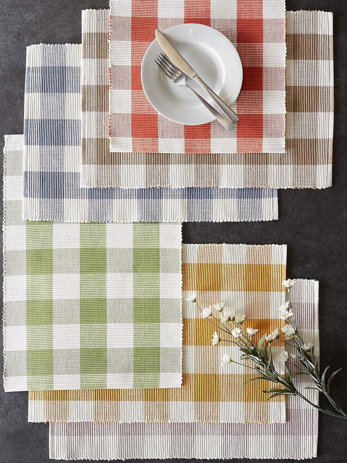 imageDII Buffalo Check Collection Classic Farmhouse Tabletop Set Placemat Set 13x19 Stonewash Blue 6 Piece