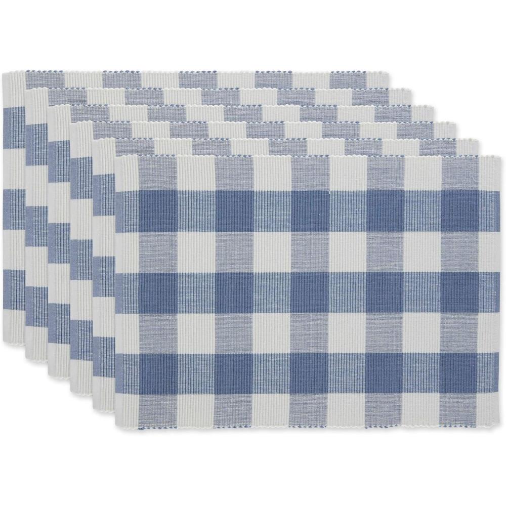 imageDII Buffalo Check Collection Classic Farmhouse Tabletop Set Placemat Set 13x19 Stonewash Blue 6 Piece