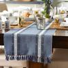 imageDII Everyday Collection Fringed Stripe Tabletop Table Runner 14x72 ThymeDobby French Blue
