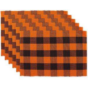 imageDII Buffalo Check Collection Classic Farmhouse Tabletop Set Placemat Set 13x19 Orange ampamp Black 6 Piece