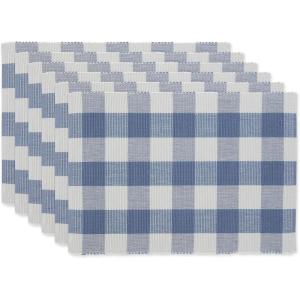 imageDII Buffalo Check Collection Classic Farmhouse Tabletop Set Placemat Set 13x19 Stonewash Blue 6 Piece