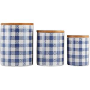 imageDII Ceramic Canister Sets for the Kitchen Food Safe Storage Containers with Lids Large Medium ampamp Small Buffalo Check Gray ampamp White 3 CountBuffalo Check  Blue  White