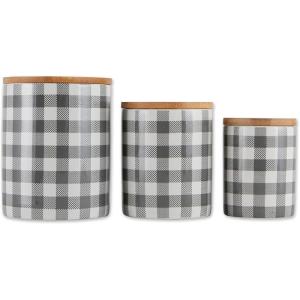 imageDII Ceramic Canister Sets for the Kitchen Food Safe Storage Containers with Lids Large Medium ampamp Small Buffalo Check Gray ampamp White 3 CountBuffalo Check  Gray  White