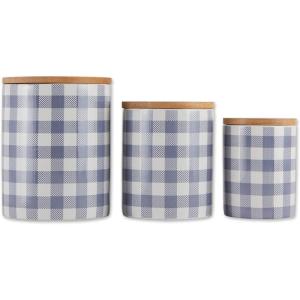 imageDII Ceramic Canister Sets for the Kitchen Food Safe Storage Containers with Lids Large Medium ampamp Small Buffalo Check Gray ampamp White 3 CountBuffalo Check  Stonewash Blue  White