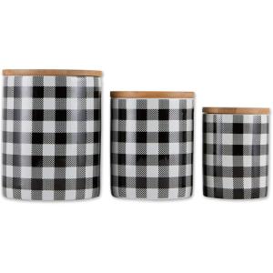imageDII Ceramic Canister Sets for the Kitchen Food Safe Storage Containers with Lids Large Medium ampamp Small Buffalo Check Gray ampamp White 3 CountBuffalo Check  Black  White