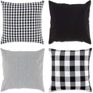 imageDII Decorative Square Throw Pillow Cover Collection Cotton Machine Washable Hidden Zipper 18x18 Gray Assorted 4 PieceBlack Assorted