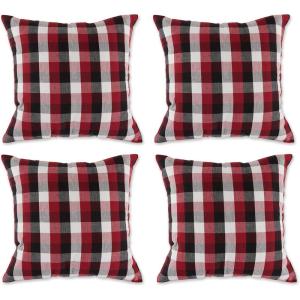 imageDII Decorative Square Throw Pillow Cover Collection Cotton Machine Washable Hidden Zipper 18x18 Gray Assorted 4 PieceCardinal Red Tricolor