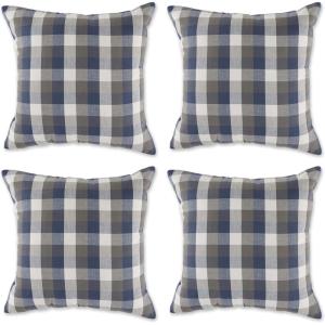 imageDII Decorative Square Throw Pillow Cover Collection Cotton Machine Washable Hidden Zipper 18x18 Gray Assorted 4 PieceFrench Blue Tricolor