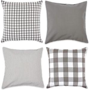 imageDII Decorative Square Throw Pillow Cover Collection Cotton Machine Washable Hidden Zipper 18x18 Gray Assorted 4 PieceGray Assorted