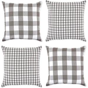 imageDII Decorative Square Throw Pillow Cover Collection Cotton Machine Washable Hidden Zipper 18x18 Gray Assorted 4 PieceGray Gingham