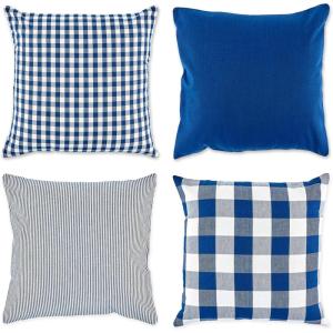 imageDII Decorative Square Throw Pillow Cover Collection Cotton Machine Washable Hidden Zipper 18x18 Gray Assorted 4 PieceNavy Assorted