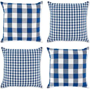 imageDII Decorative Square Throw Pillow Cover Collection Cotton Machine Washable Hidden Zipper 18x18 Gray Assorted 4 PieceNavy Gingham