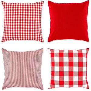 imageDII Decorative Square Throw Pillow Cover Collection Cotton Machine Washable Hidden Zipper 18x18 Gray Assorted 4 PieceRed Assorted
