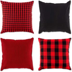 imageDII Decorative Square Throw Pillow Cover Collection Cotton Machine Washable Hidden Zipper 18x18 Gray Assorted 4 PieceRedBlack Assorted
