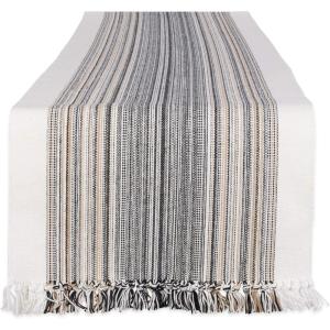 imageDII Everyday Collection Fringed Stripe Tabletop Table Runner 14x72 ThymeBlack
