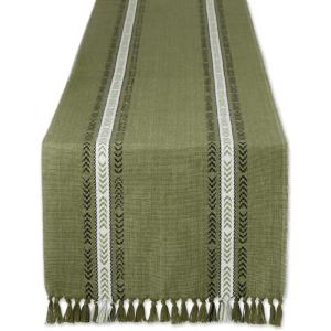 imageDII Everyday Collection Fringed Stripe Tabletop Table Runner 14x72 ThymeDobby Olive