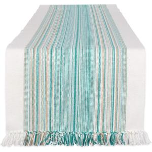 imageDII Everyday Collection Fringed Stripe Tabletop Table Runner 14x72 ThymeTeal