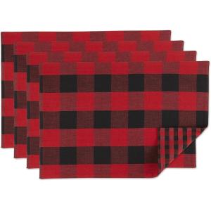 imageDII Gingham Check Tabletop Collection Black Placemat SetRedBlack