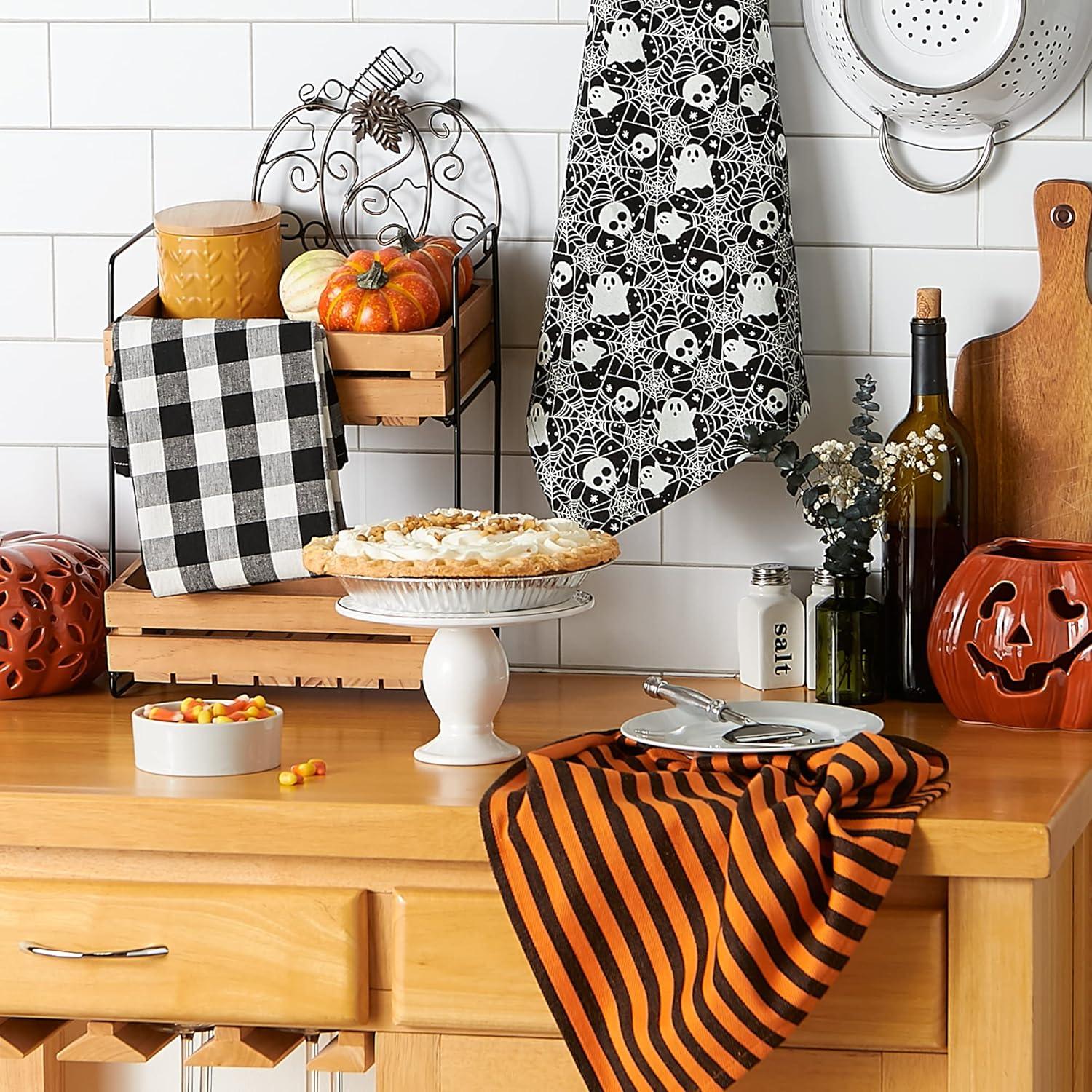 imageDII Halloween Hand Towels for the Kitchen Decorative Spooky ampamp Fun Cotton Printed Dishtowel Set 18x28 JackOLantern 3 CountHaunted Objects