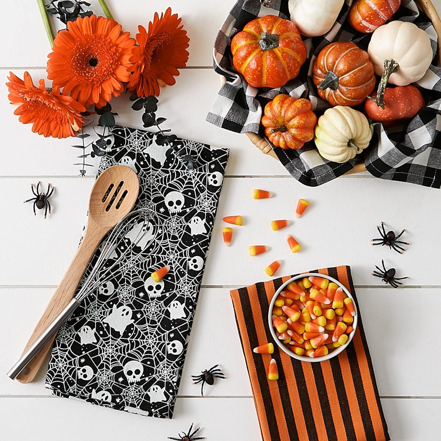 imageDII Halloween Hand Towels for the Kitchen Decorative Spooky ampamp Fun Cotton Printed Dishtowel Set 18x28 JackOLantern 3 CountHaunted Objects