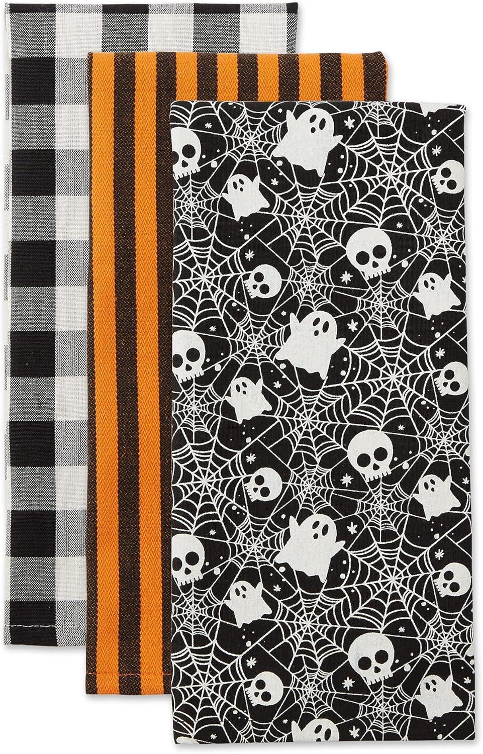 imageDII Halloween Hand Towels for the Kitchen Decorative Spooky ampamp Fun Cotton Printed Dishtowel Set 18x28 JackOLantern 3 CountHaunted Objects