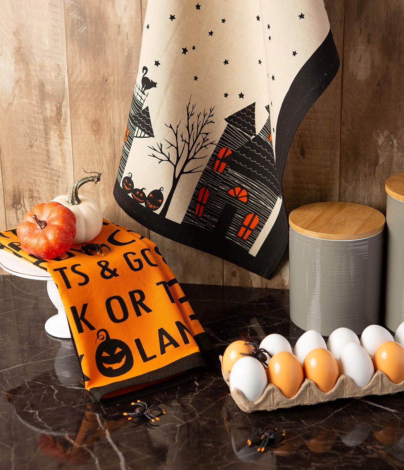 imageDII Halloween Hand Towels for the Kitchen Decorative Spooky ampamp Fun Cotton Printed Dishtowel Set 18x28 JackOLantern 3 CountMonster Bash