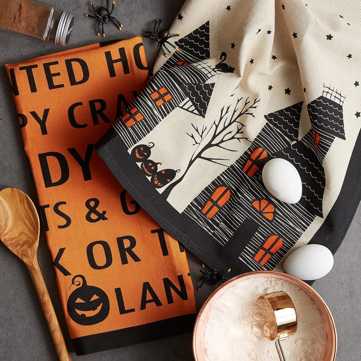 imageDII Halloween Hand Towels for the Kitchen Decorative Spooky ampamp Fun Cotton Printed Dishtowel Set 18x28 JackOLantern 3 CountMonster Bash