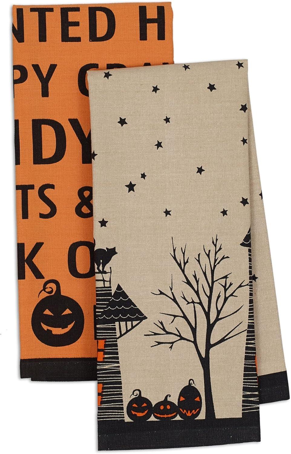 imageDII Halloween Hand Towels for the Kitchen Decorative Spooky ampamp Fun Cotton Printed Dishtowel Set 18x28 JackOLantern 3 CountMonster Bash