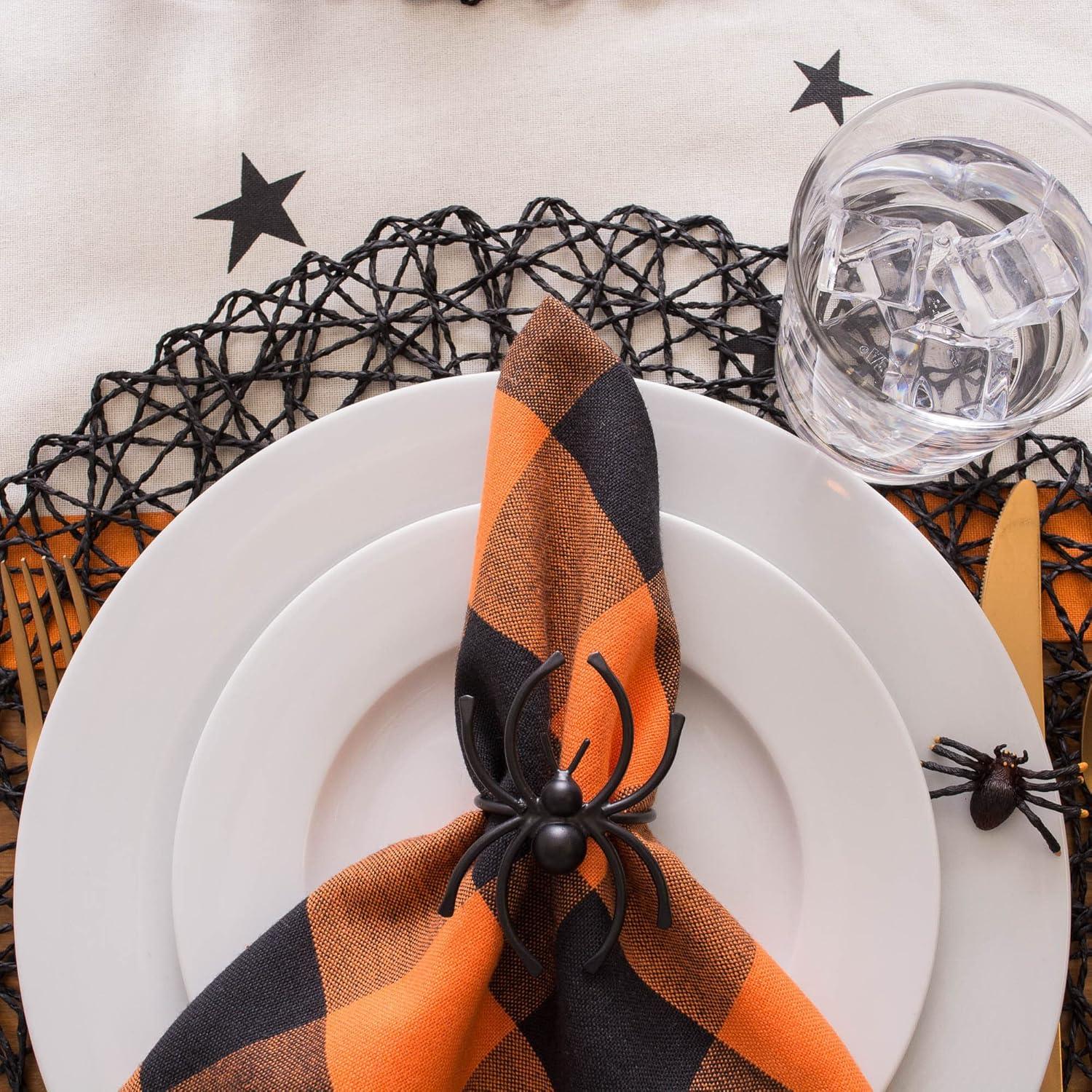 imageDII Halloween Tabletop Collection Bold Black StarsSpooky Spider with Orange Border on OffWhite Natural Background Machine Washable 14x72 Table Runner14x108 Table Runner
