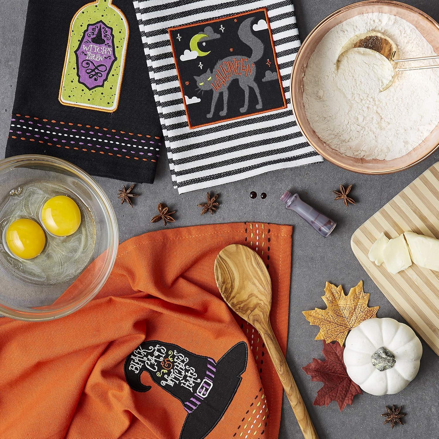 imageDII Happy Halloween Dishtowel Collection Embellished Cotton Kitchen Hand Towel Set 18x28 Home Sweet Haunted Home 3 CountBewitched Potion