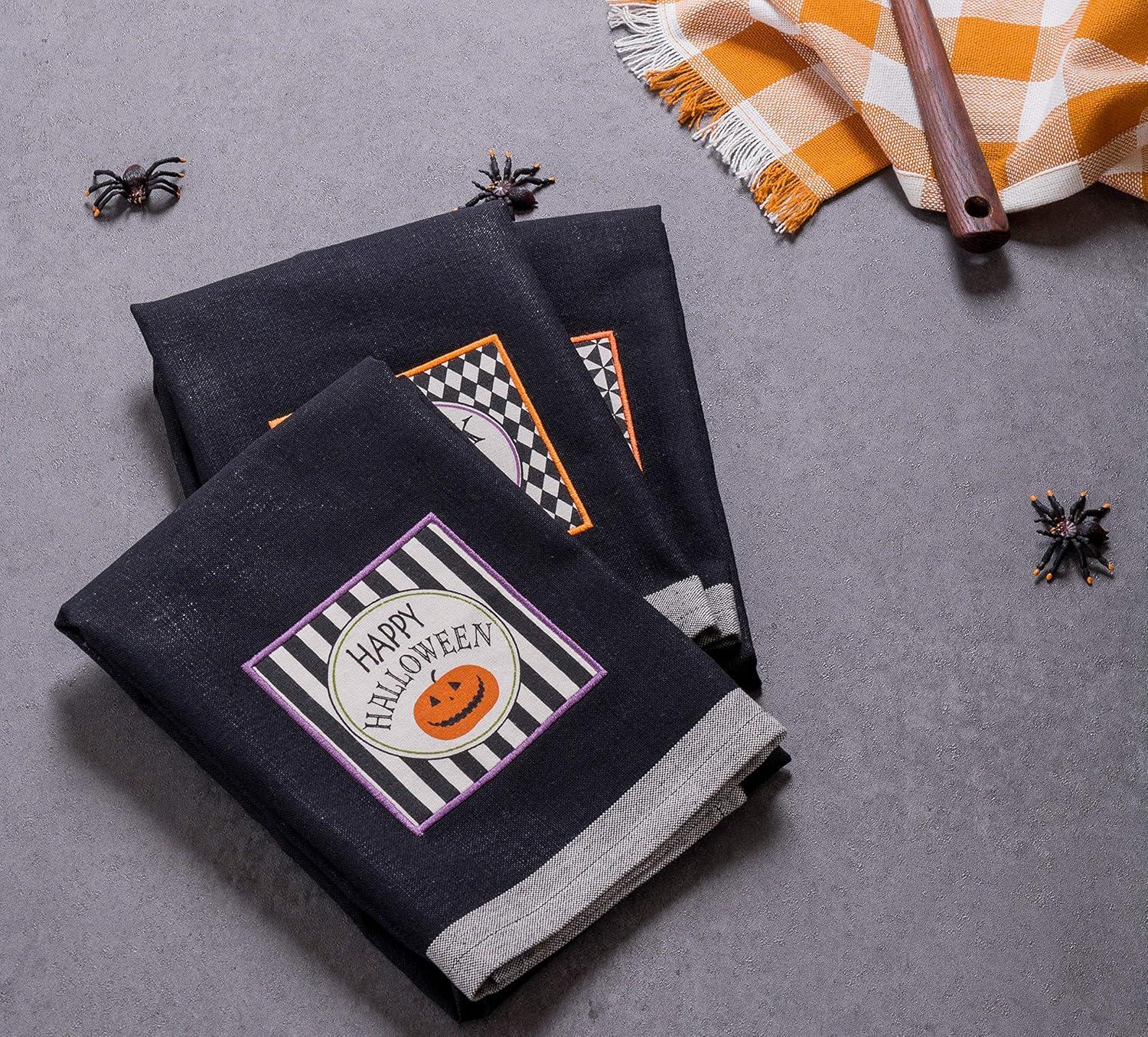 imageDII Happy Halloween Dishtowel Collection Embellished Cotton Kitchen Hand Towel Set 18x28 Home Sweet Haunted Home 3 CountBlack All Hallows Eve