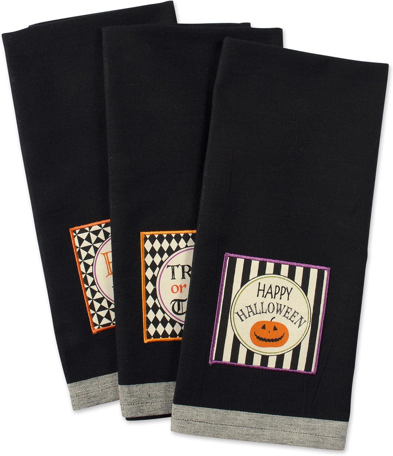 imageDII Happy Halloween Dishtowel Collection Embellished Cotton Kitchen Hand Towel Set 18x28 Home Sweet Haunted Home 3 CountBlack All Hallows Eve