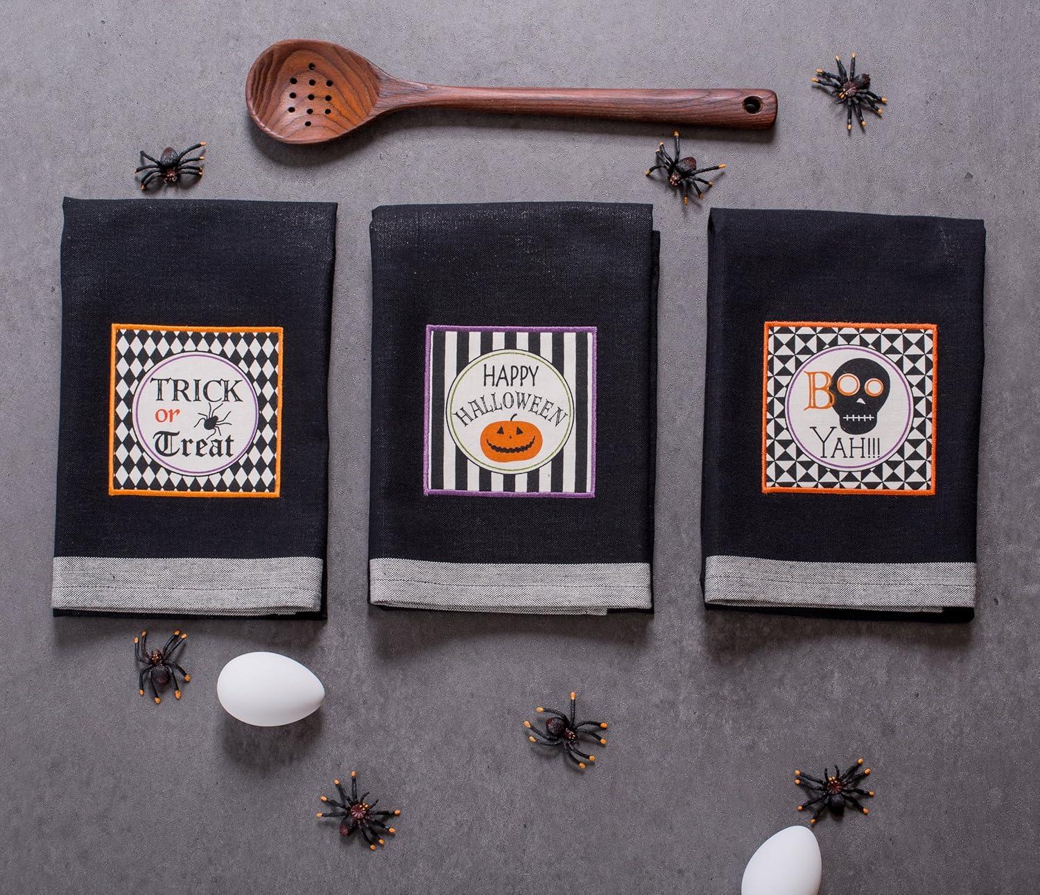 imageDII Happy Halloween Dishtowel Collection Embellished Cotton Kitchen Hand Towel Set 18x28 Home Sweet Haunted Home 3 CountBlack All Hallows Eve