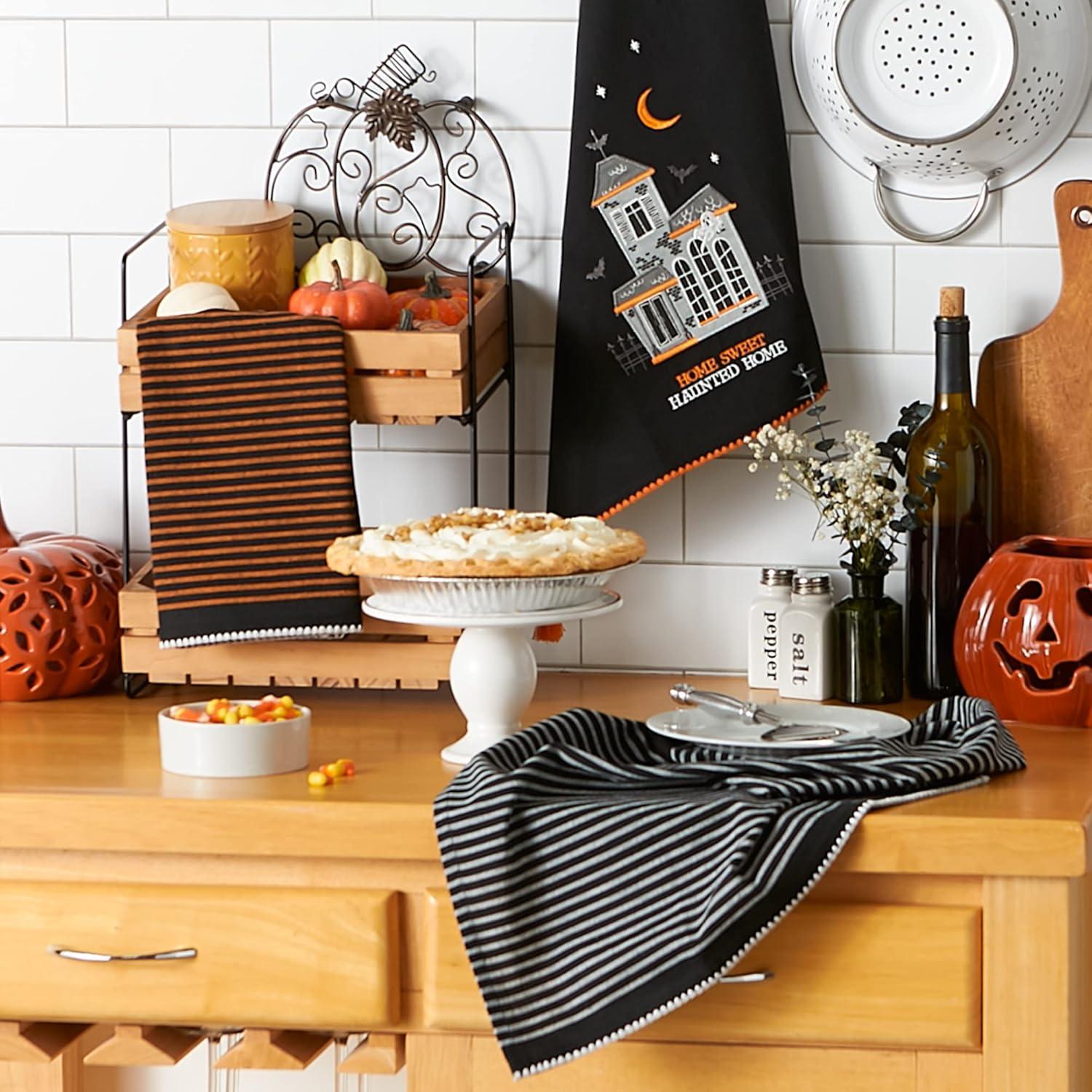 imageDII Happy Halloween Dishtowel Collection Embellished Cotton Kitchen Hand Towel Set 18x28 Home Sweet Haunted Home 3 CountHome Sweet Haunted Home
