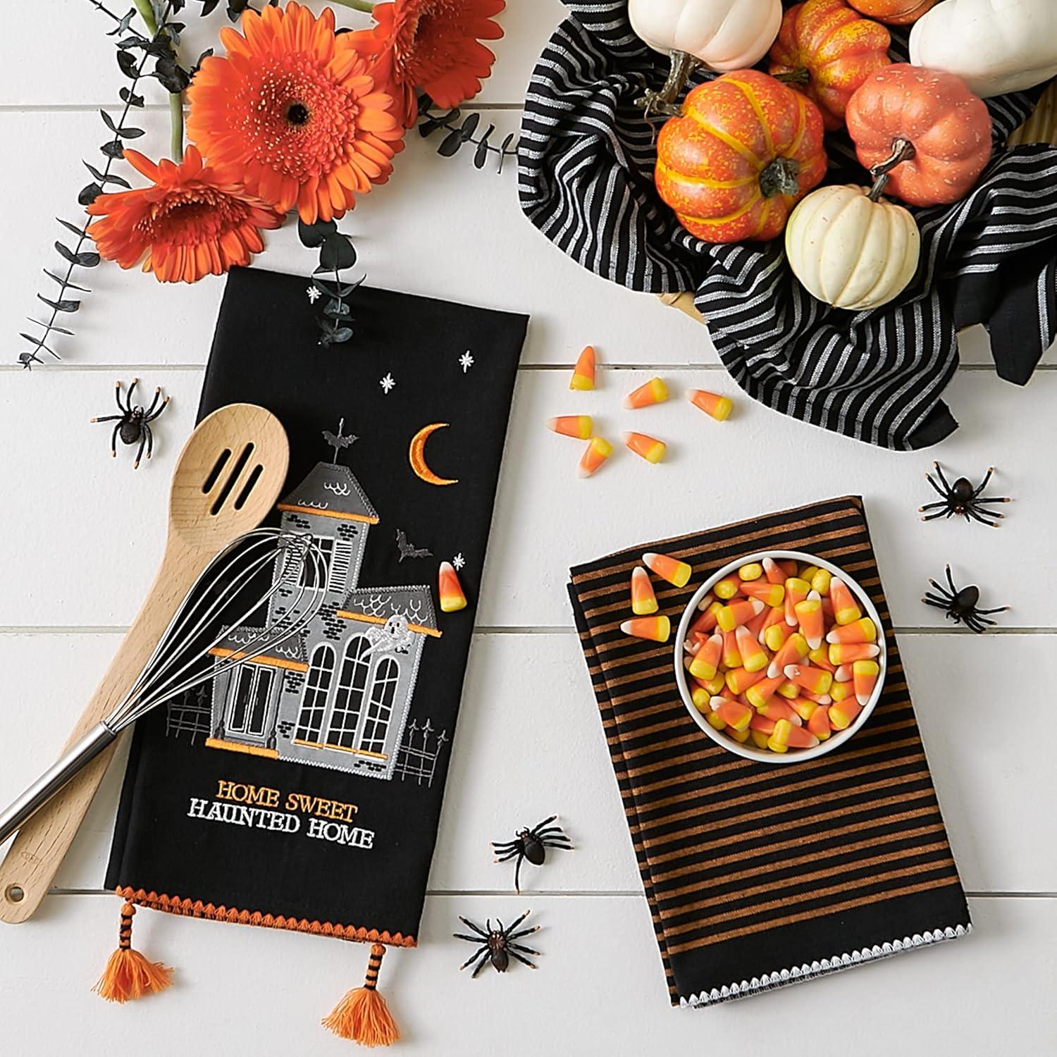 imageDII Happy Halloween Dishtowel Collection Embellished Cotton Kitchen Hand Towel Set 18x28 Home Sweet Haunted Home 3 CountHome Sweet Haunted Home