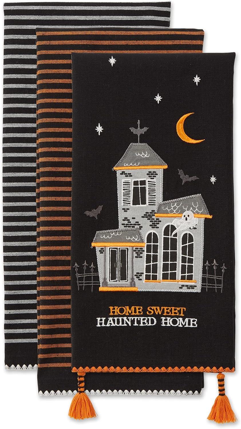 imageDII Happy Halloween Dishtowel Collection Embellished Cotton Kitchen Hand Towel Set 18x28 Home Sweet Haunted Home 3 CountHome Sweet Haunted Home